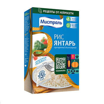 Рис длиннозёрный Янтарь Мистраль пропаренный 400 г