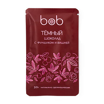 Шоколад темный bob c пастой из фундука и вишней 20г, Россия