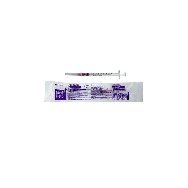 Шприц MedHelp 3-х компонентный с иглой 29G 0.33 х 13 мм 1 мл 10 шт