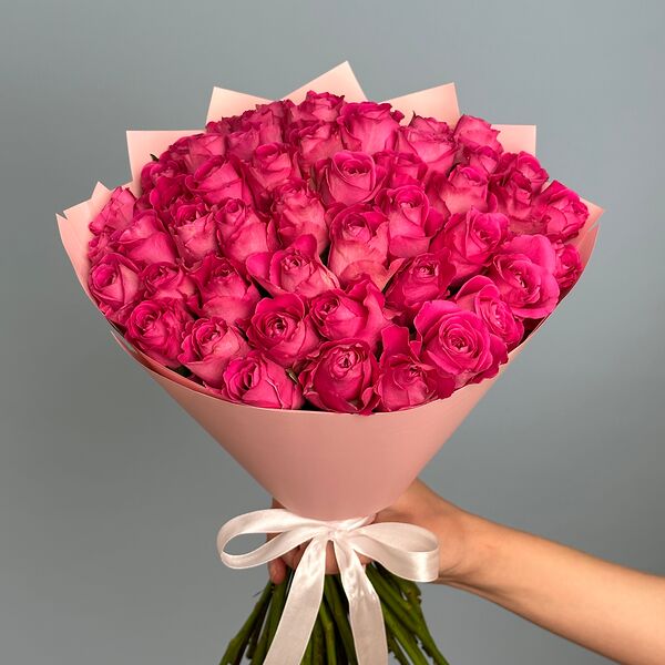 Букет цветов из 51 розовой розы 40 см МП пленка