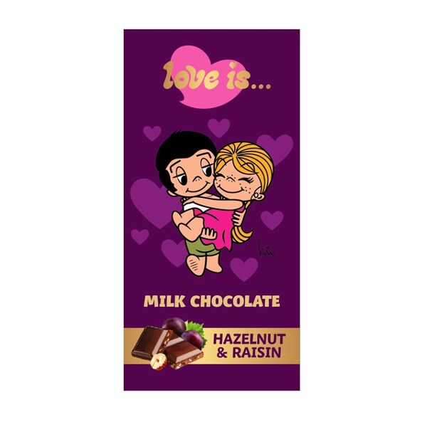 Шоколад молочный «Love is...»  с фундуком дробленым  и изюмом 