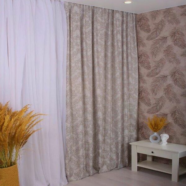 Штора портьерная Mona Liza Рондо, 200х270 см, жаккард, на шторной ленте, бежевый