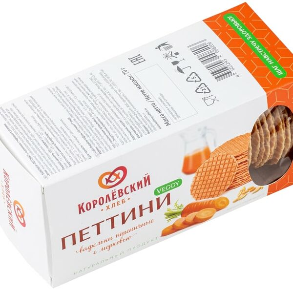 Вафельки Королевский хлеб Петтини пшеничные с морковью 70гг