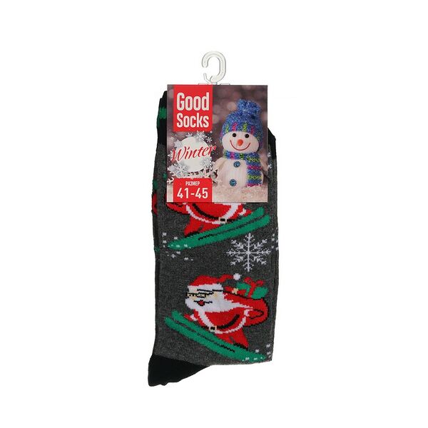 Мужские носки Good Socks Winter Дед Мороз на лыжах Серый р.41-45