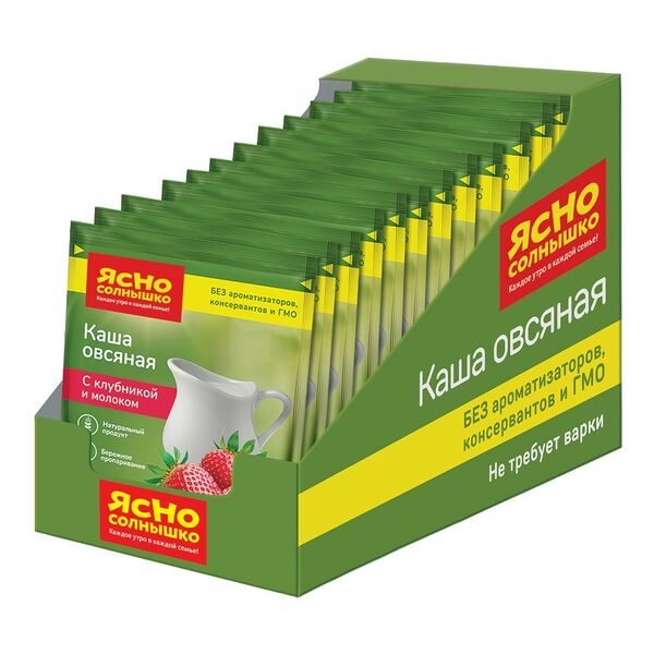 Каша овсяная Ясно Солнышко с клубникой и молоком 45г