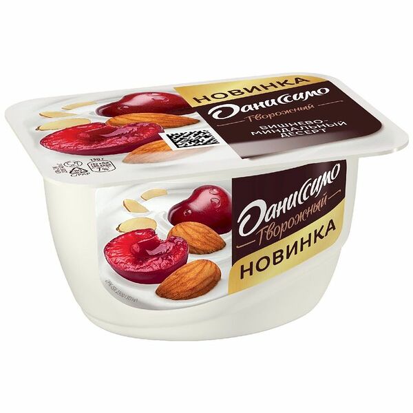 Десерт творожный Даниссимо с наполнителем Вишнево-миндальный десерт 6,1% 130г