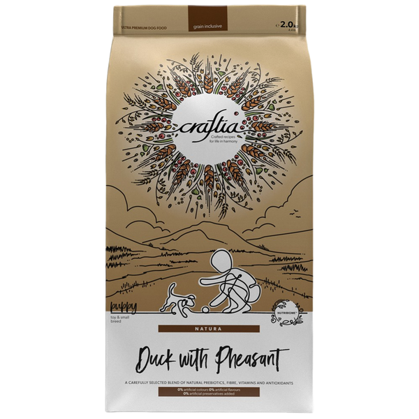 Корм для щенков CRAFTIA Natura для миниатюрных и мелких пород, утка с фазаном сух