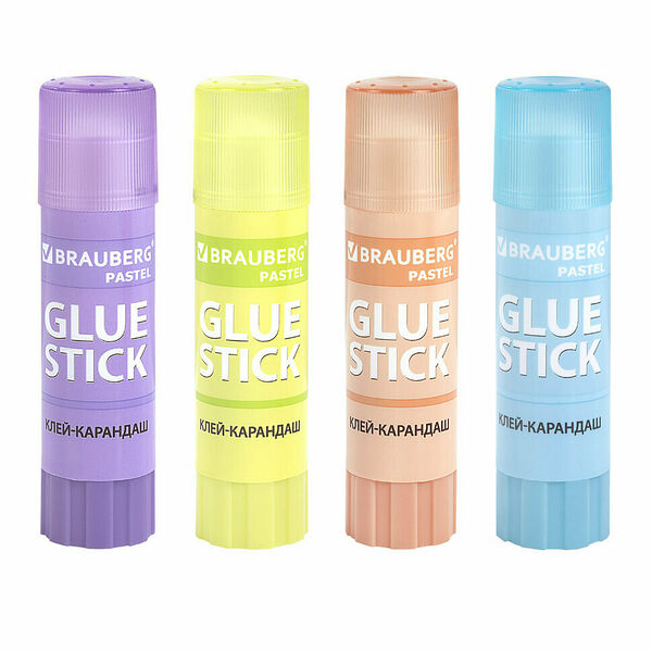 Клей-карандаш BRAUBERG Pastel, в ассортименте, Арт. 271249