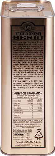 

Масло оливковое FILIPPO BERIO Extra Virgin Olive Oil нерафинированное высшего качества, 3л