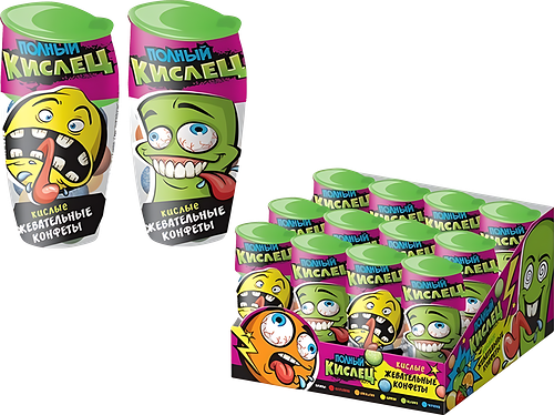 Конфеты жевательные ПОЛНЫЙ КИСЛЕЦ со вкусом клубники/апельсина/яблока, 10г, 1 шт