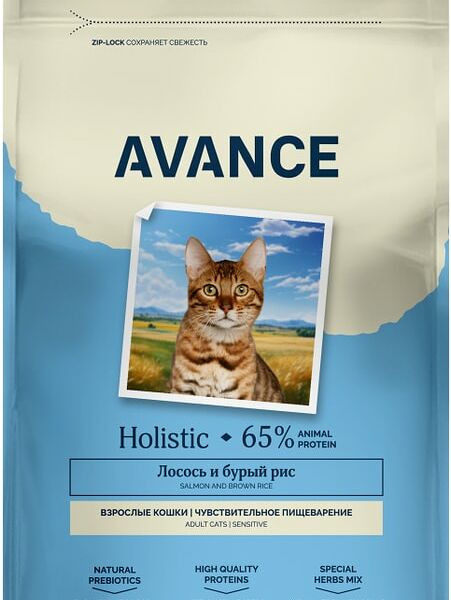 Сухой корм для кошек Avance Adult Sensitive для чувствительного пищеварения с лососем и бурым рисом 400г