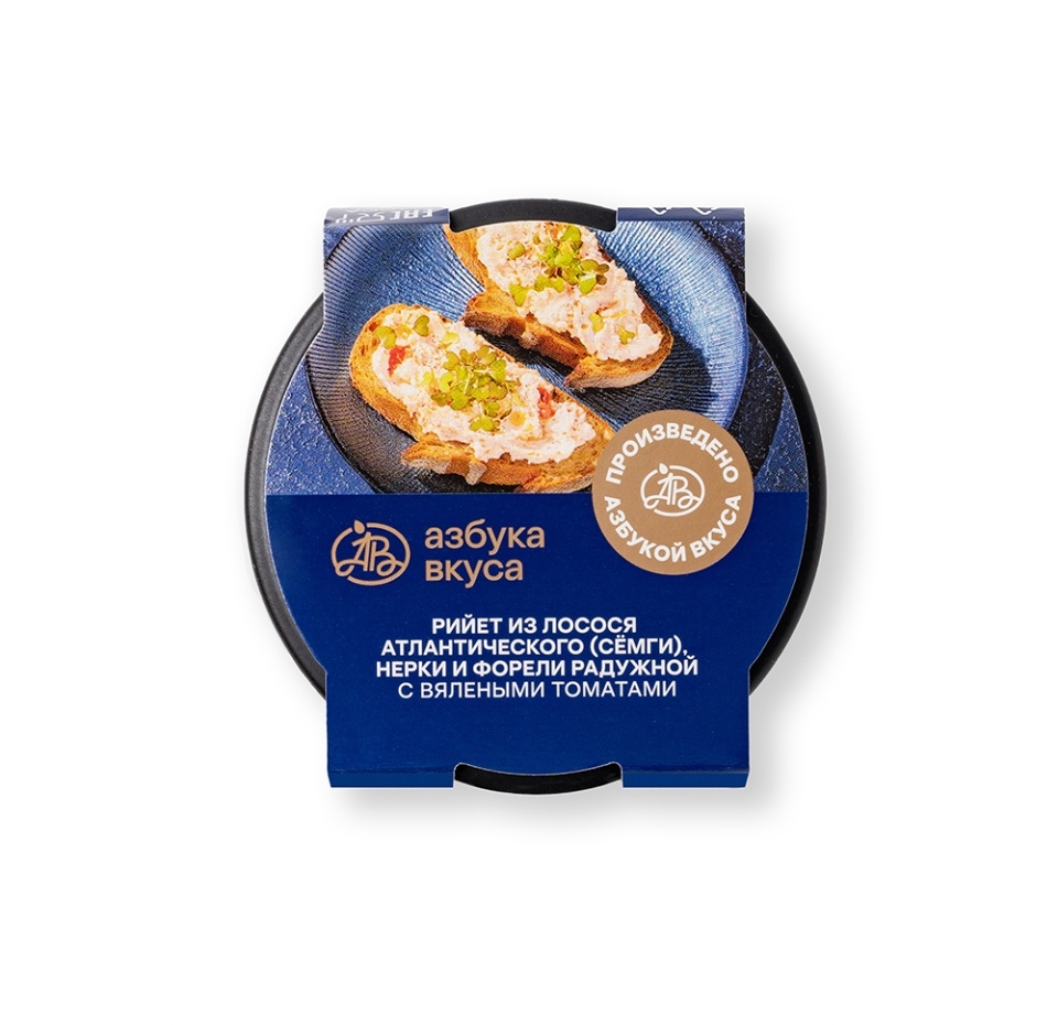 

Рийет Азбука вкуса из лосося атлантического, нерки холодного копчения и форели радужной с вяленными томатами 100 г