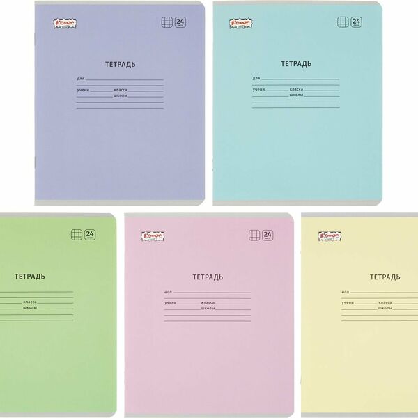 Тетрадь школьная Комус Класс А5 24 листа в клетку 10 шт. цвет в ассортименте