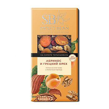 Шоколад веганский Sweet Bean с суперфудами Абрикос-Грецкий орех на сиропе топинамбура