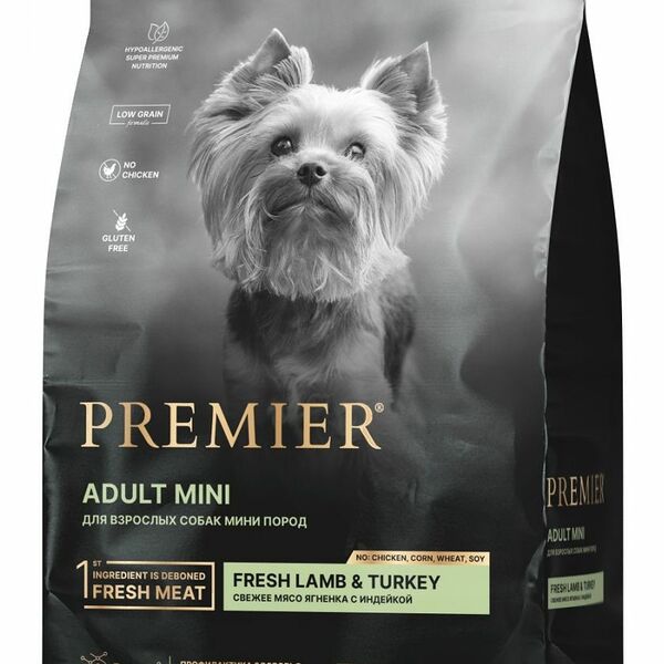 Корм для собак PREMIER Dog для собак мелких пород, свежее мясо ягненка с индейкой сух 8кг