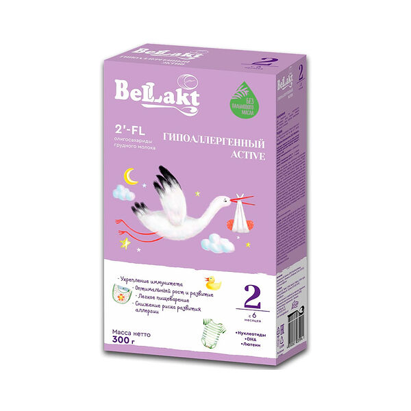 Смесь сухая Гипоаллергенный Active 2 ДП к/кор вес 300г. с 6 месяцев Беллакт