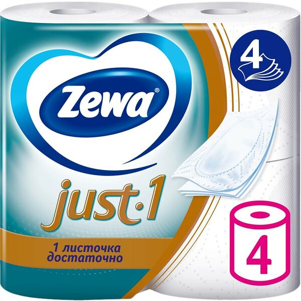 Туалетная бумага Zewa Just.1 4 рулона 4 слоя