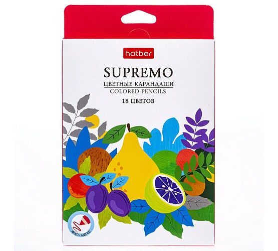 Карандаши цветные Hatber Supremo мягкий стержень, 18 цветов