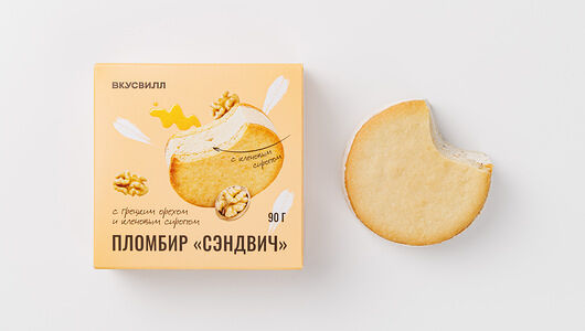 Пломбир с грецким орехом и кленовым сиропом Сэндвич замороженный, 90 г