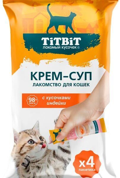 Крем-суп для кошек TiTBiT с кусочками индейки 10г*4шт