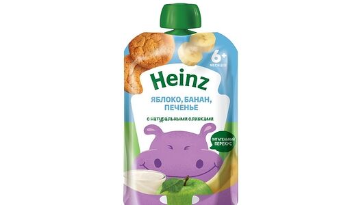 Пюре Heinz из яблок и бананов со сливками и печеньем с 6 месяцев, 90г