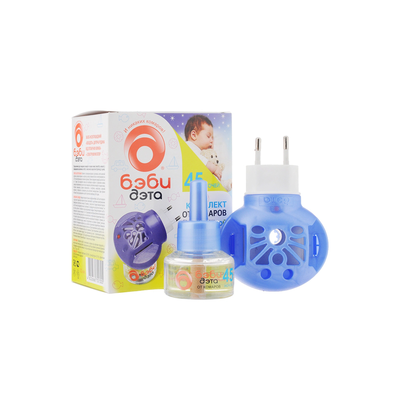

Детский комплект Бэби Дэта от комаров: жидкость 30 мл электрофумигатор 45 ночей цвет в ассортименте