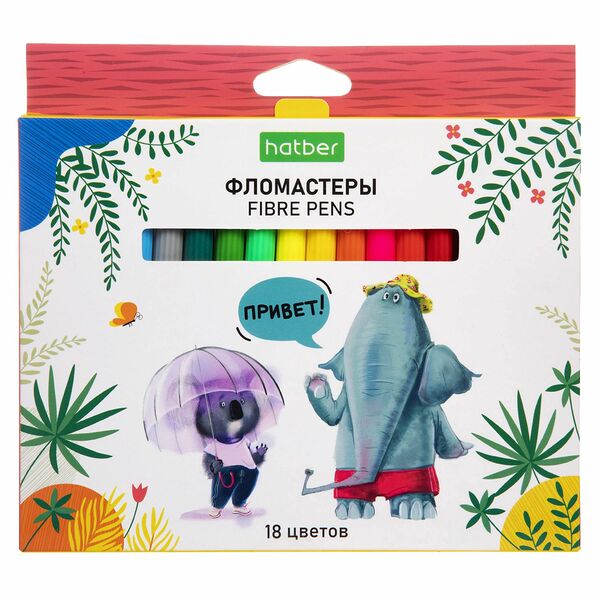 Фломастеры Hatber Eco Zoo, 18 цветов