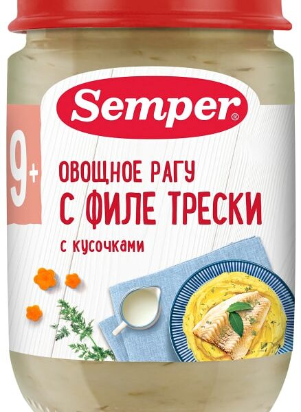 Пюре Semper Овощное рагу с филе трески с 9 месяцев 190г