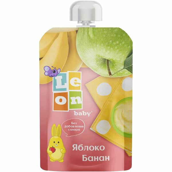 Пюре Leon Baby из яблок и банана с 6 месяцев, 90г