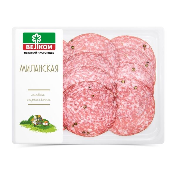Колбаса сырокопченая Велком Миланская, нарезка, 90г