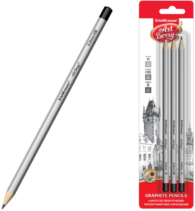 

Набор чернографитных карандашей ArtBerry твердость: Н, HB, B, шестигранные 3 шт.