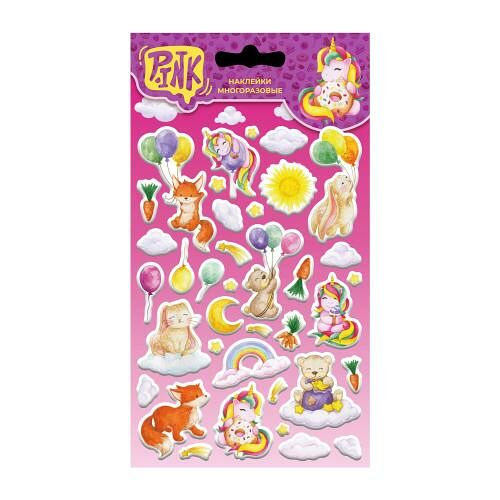 Наклейки Приор Групп Pink объемные Зверята и шарики 11*20см