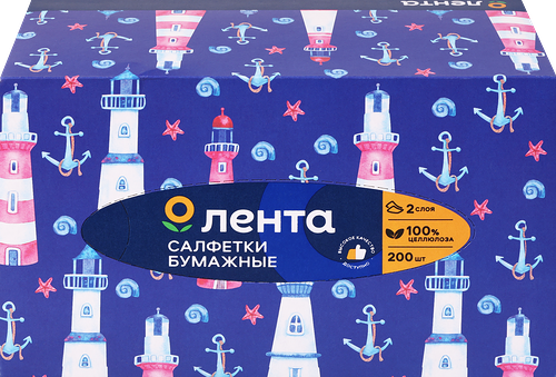 Салфетки бумажные Лента белые, в коробке, 200шт, цвет в ассортименте