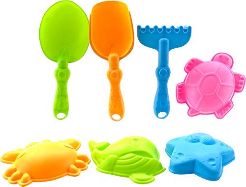 Набор для песка: грабли, лопатка, формочки, 7 предметов в ассортименте 11*10*22см