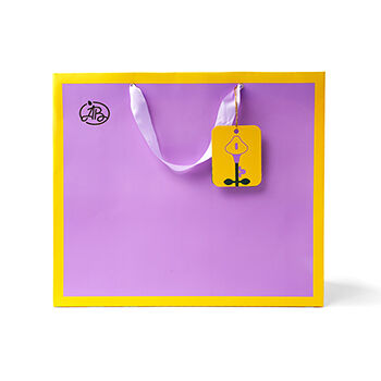 Пакет подарочный «Азбука вкуса» фиолетово-желтый  с открыткой 40х35х14, Россия