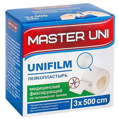Лейкопластырь Master Uni Unifilm медицинский фиксирующий на полимерной основе 3 х 500 см