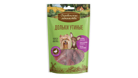 Лакомство для собак Деревенские лакомства Дольки утиные, для мини-пород, 55 г
