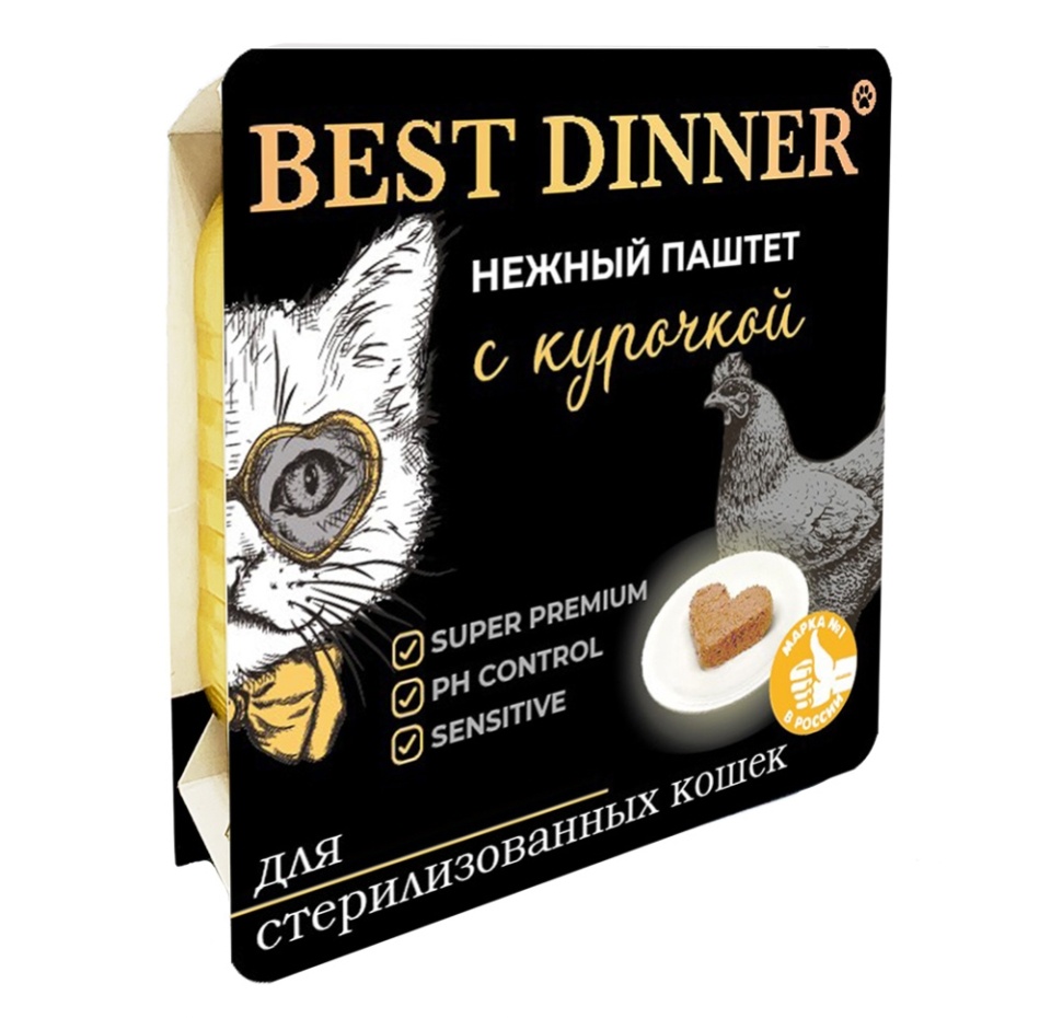 

Влажный корм Best Dinner нежный паштет с курочкой для стерилизованных кошек 100 г