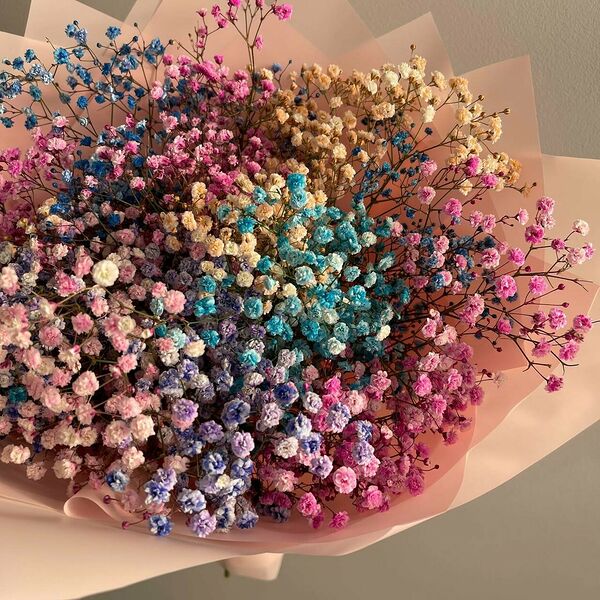 Монобукет из радужной гипсофилы