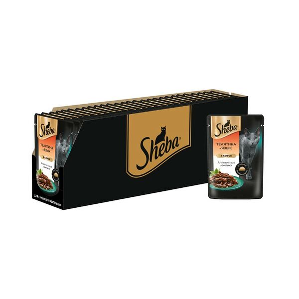 Корм для кошек SHEBA телятина язык пауч 75г (упаковка - 28 шт)
