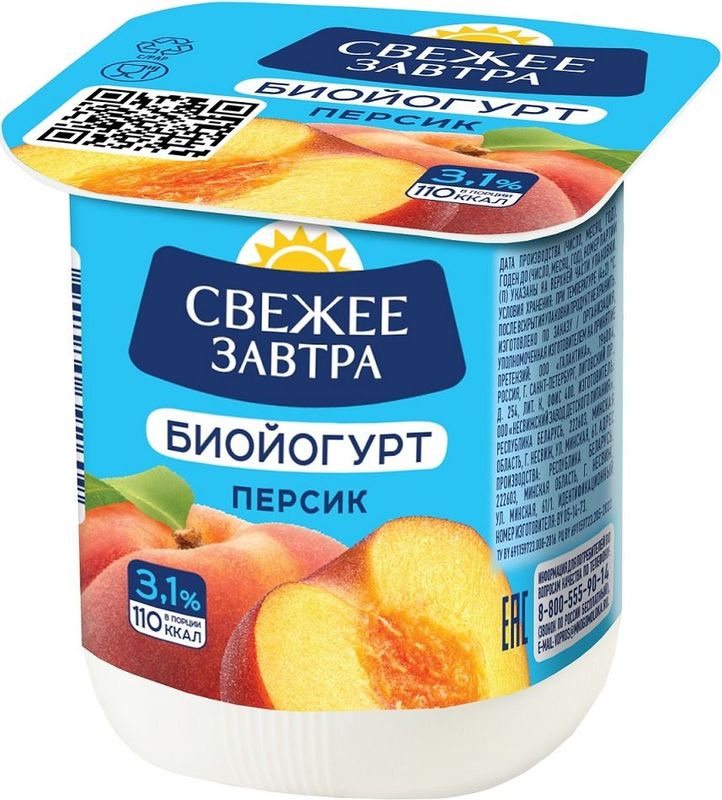 

Биойогурт Свежее Завтра персик 3.1% 125 г