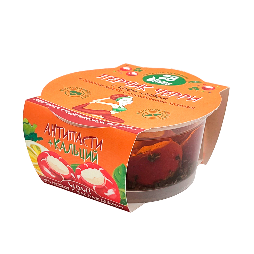 

Перец 28 Olives черри с крем-сыром в пряном масле 130 г