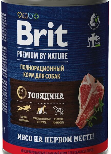 Влажный корм для собак Brit Premium by Nature с говядиной 410г