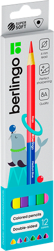 Карандаши цветные BERLINGO SuperSoft. Duo, двусторонние 12 цветов, трехгранные, заточенные, 6шт