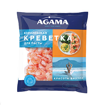 Креветки Agama Королевские №4 очищенные для пасты варено-мороженые 300 г(Продукт замороженный)