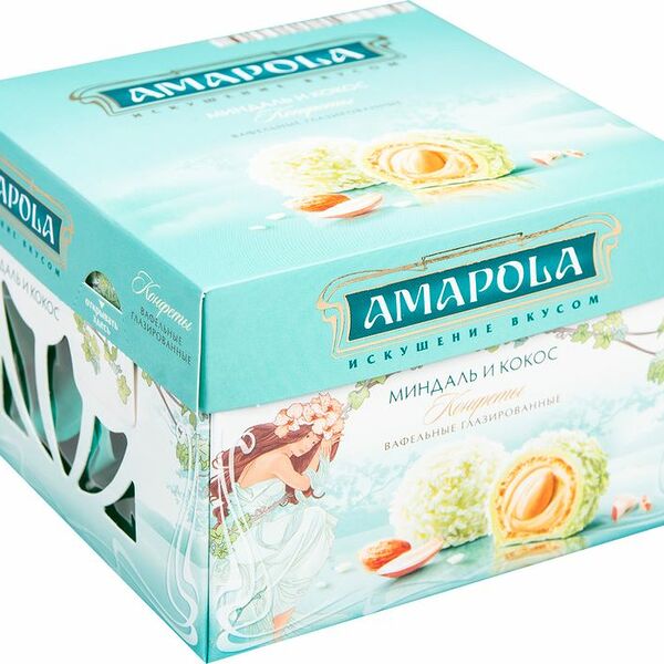 Конфеты Amapola Миндаль и Кокос вафельные, 100г