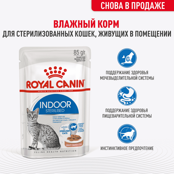 Корм Royal Canin Indoor для домашних кошек (соус) пауч 85г х 28шт