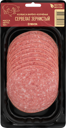 

Колбаса копчено-вареная ЛЕНТА Сервелат Зернистый, нарезка