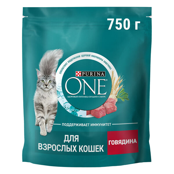 Сухой корм Purina ONE® полнорационный для взрослых кошек, с высоким содержанием говядины