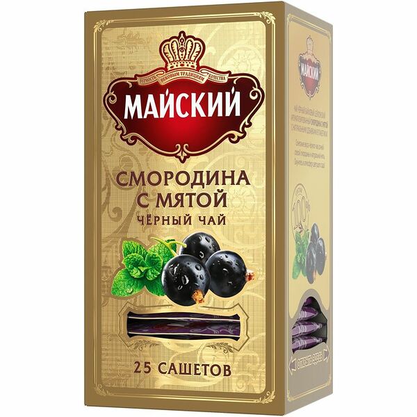 Чай черный Майский смородина с мятой, в пакетиках, 25 шт., 50г